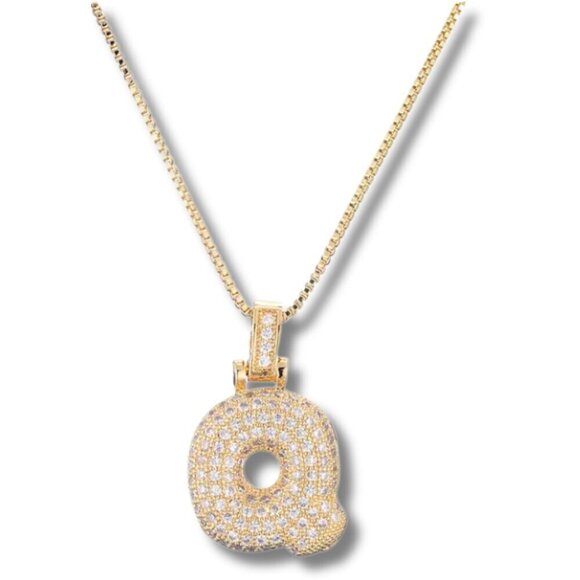 Bubble Letter Pendant "Q" Initial w/Necklace Chain - Picture 1 of 7